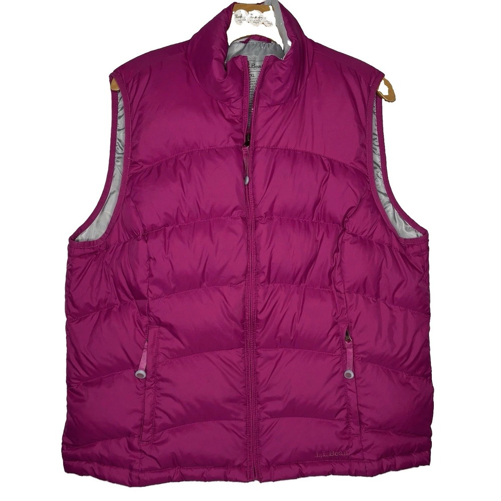 L.L. Bean Goose Down Puffer Vest XL Pink Full Zip Pockets Nylon Shell Outdoor